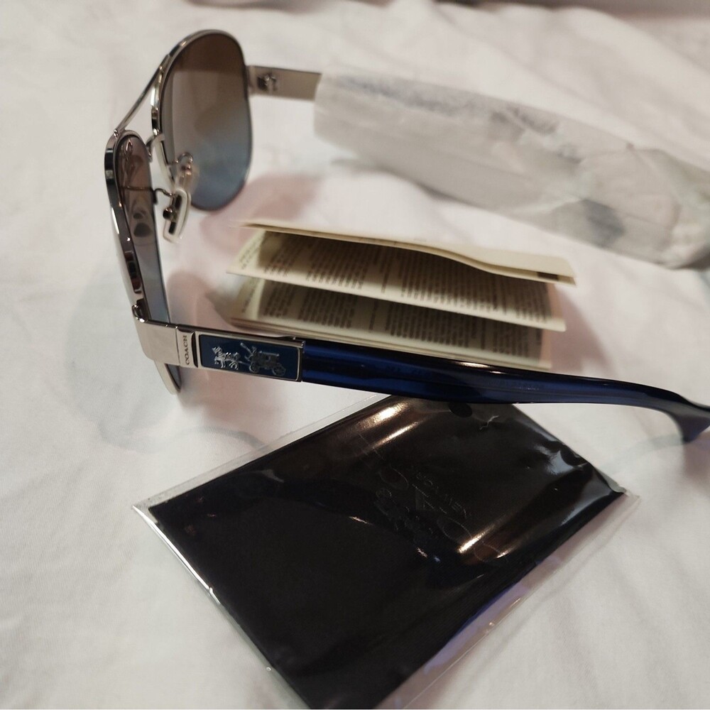 COACH HC7047 L103 Christina Polarized Aviator Sunglasses Silver/Blue Frame 59mm - Picture 4 of 8